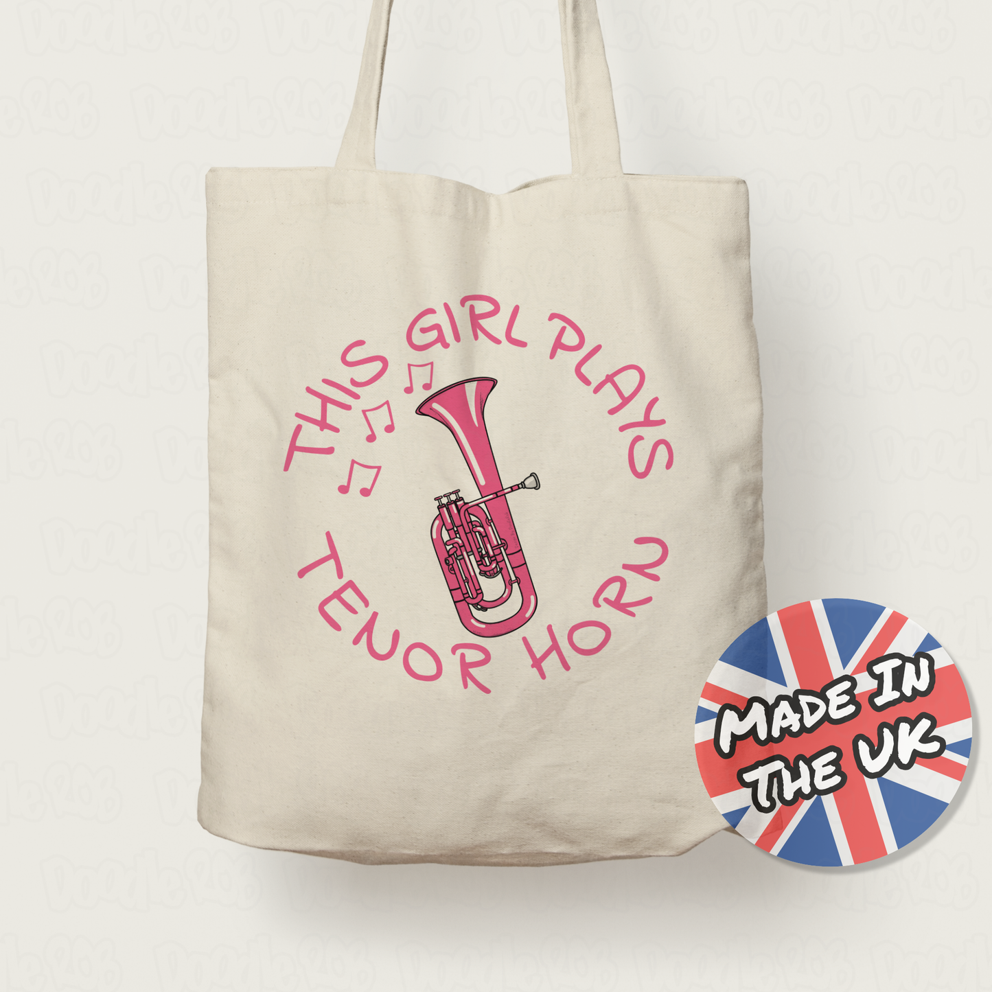 Pink Tenor Horn Tote Bag - This Girl Plays Tenor Horn - Female Brass Musician Gift