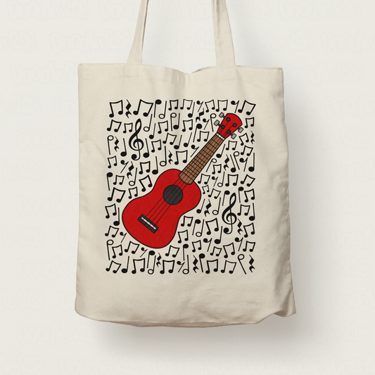 Ukulele Musical Notes Tote Bag - Uke Player Gift - Ukulele Teacher Musician Tote Bag