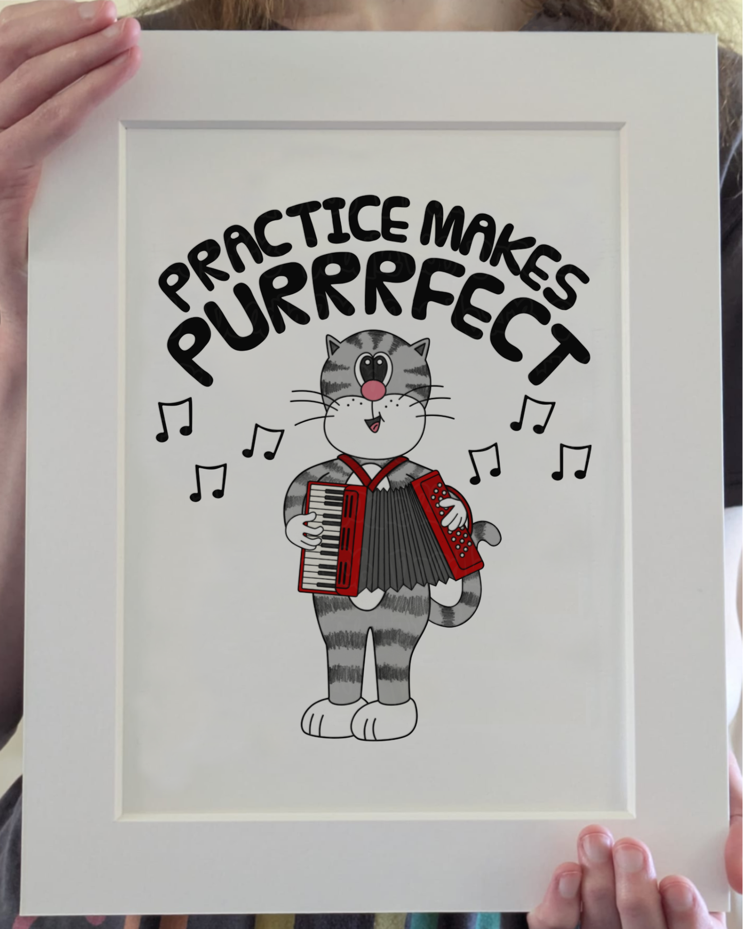 Cat Accordion Art Print - Practice Makes Purrrfect - Accordionist Wall Art - Funny Brass Musician Decor