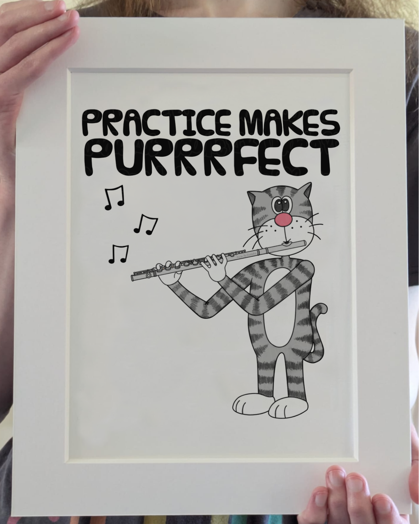 Cat Flute Art Print - Practice Makes Purrrfect - Flautist Wall Art - Funny Music Teacher Gift