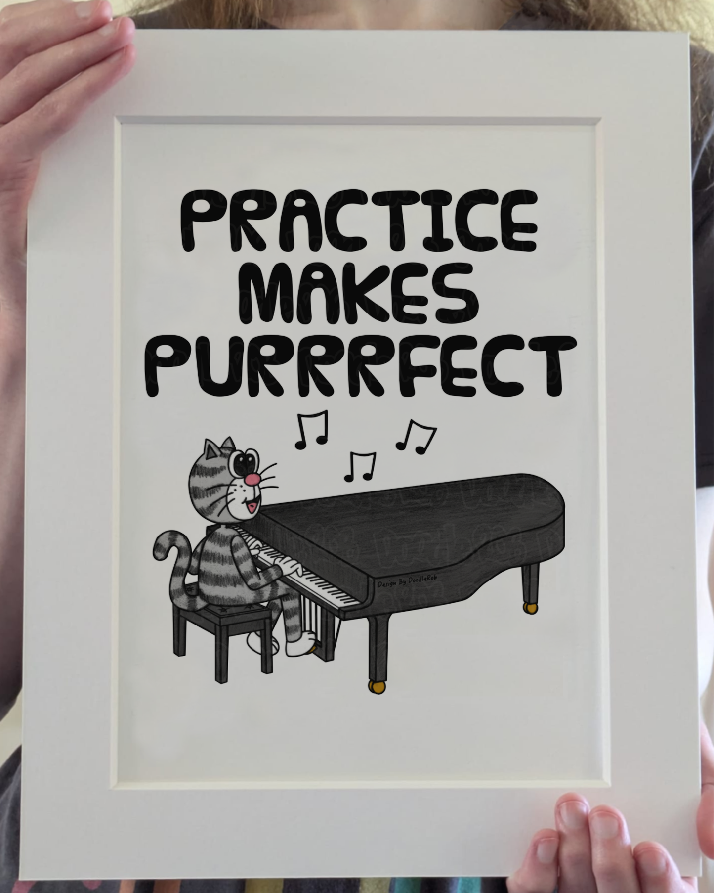Cat Piano Art Print - Practice Makes Purrrfect - Pianist Wall Art - Funny Music Teacher Gift