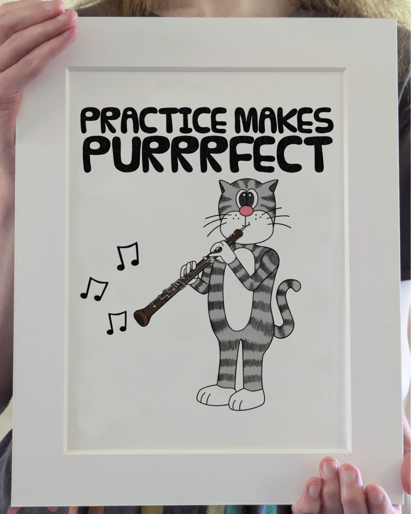 Cat Oboe Art Print - Practice Makes Purrrfect - Oboist Wall Art - Funny Music Teacher Gift