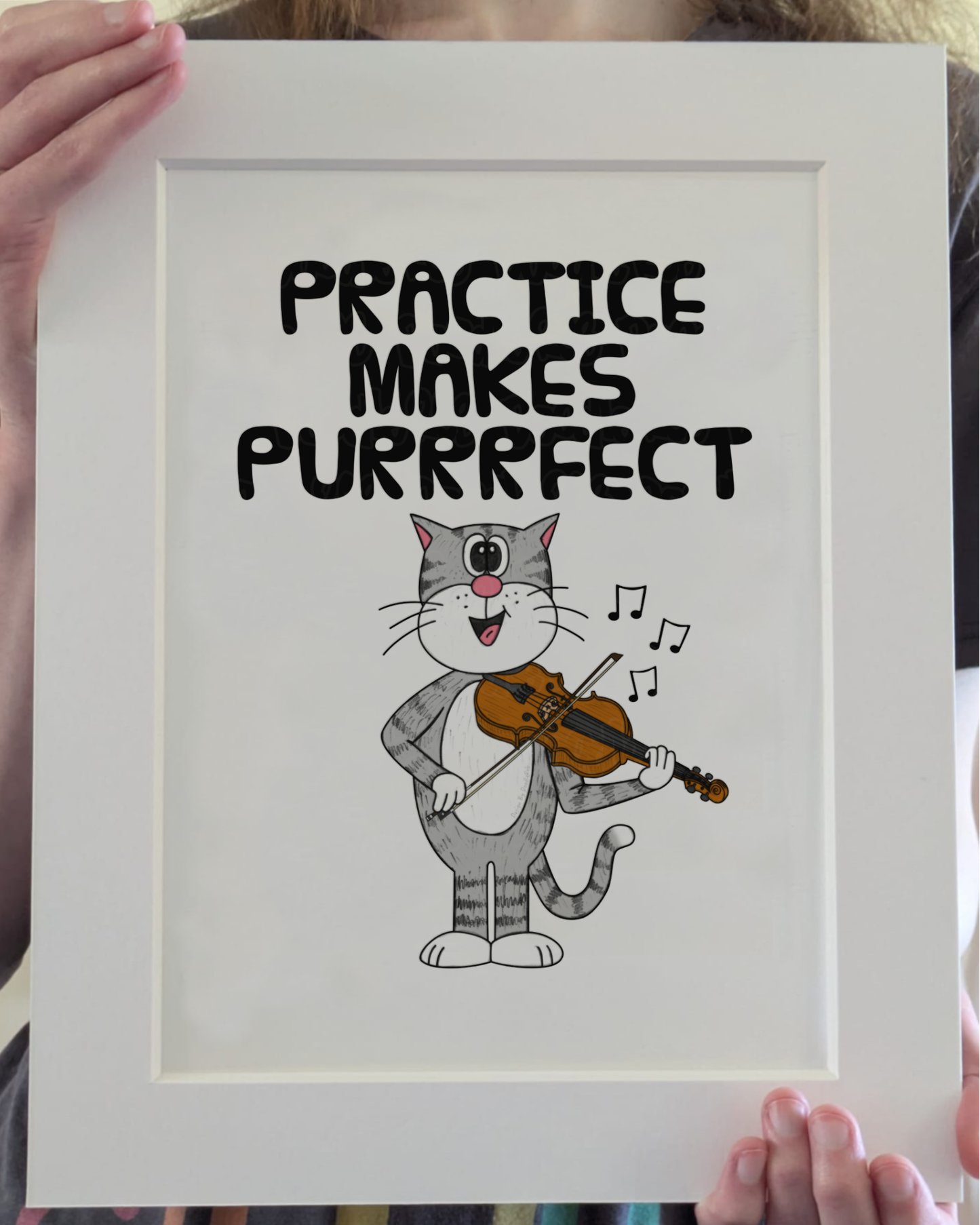 Cat Violin Art Print - Practice Makes Purrrfect - Violinist Wall Art - Funny Music Teacher Gift