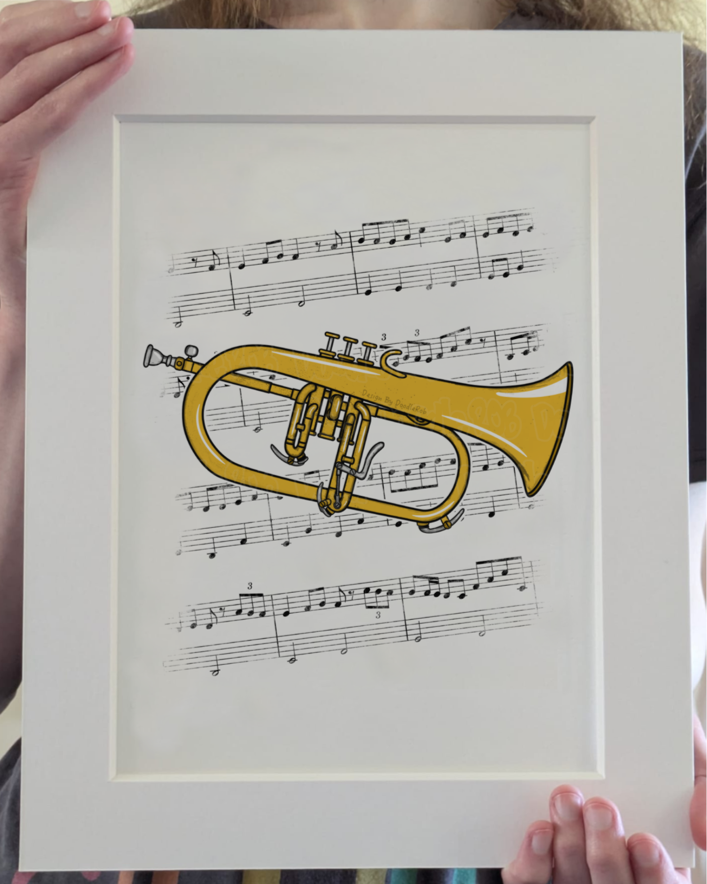 Flugelhorn Music Notation Art Print – Horn Player Home Decor – Brass Musician Wall Art - Music Teacher Gift