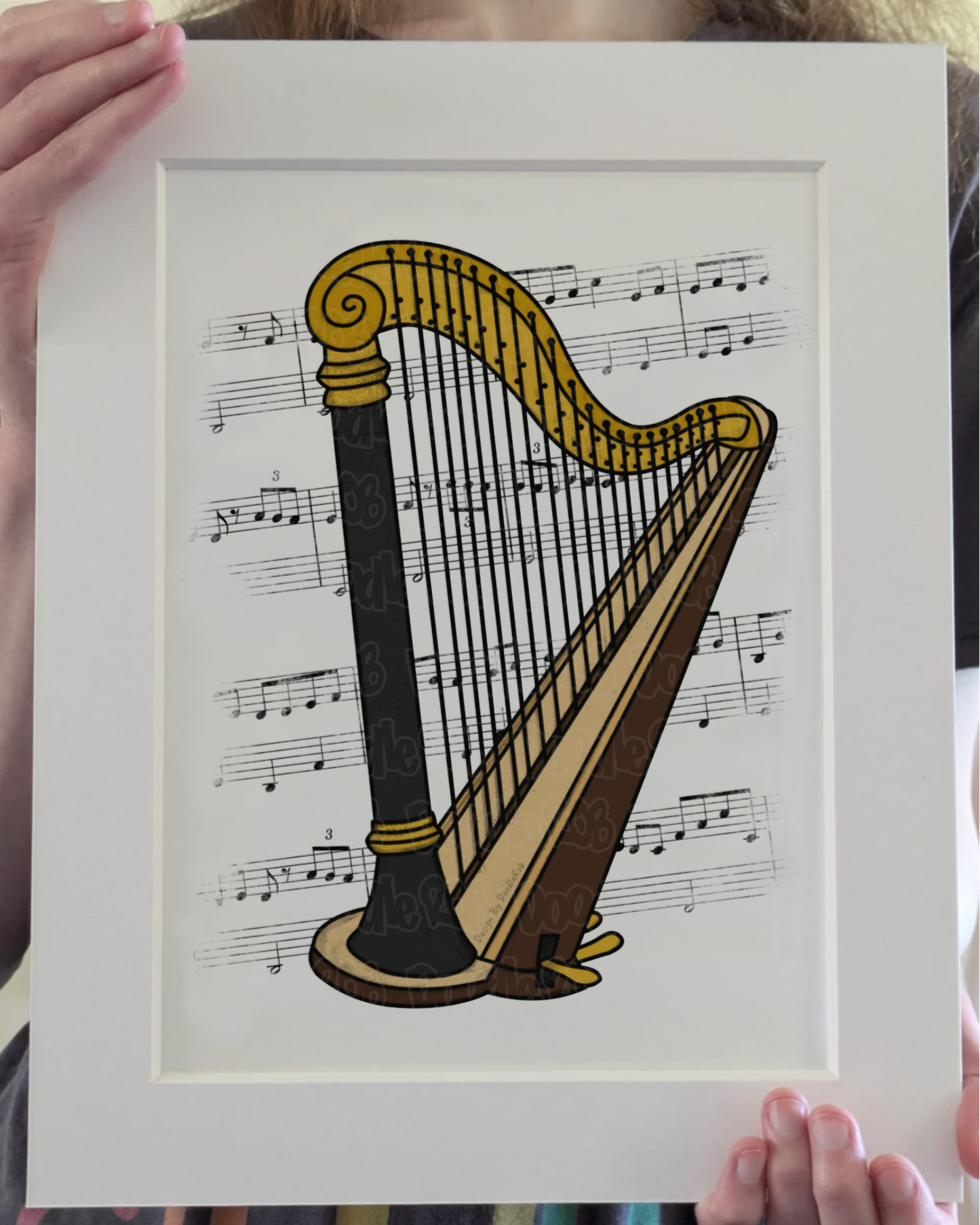 Harp Music Notation Art Print – Harpist Home Decor – String Musician Wall Art - Music Teacher Gift