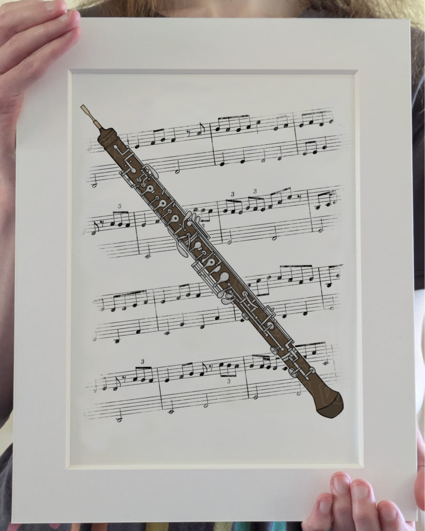 Oboe Music Notation Art Print – Oboist Home Decor – Woodwind Musician Wall Art - Music Teacher Gift
