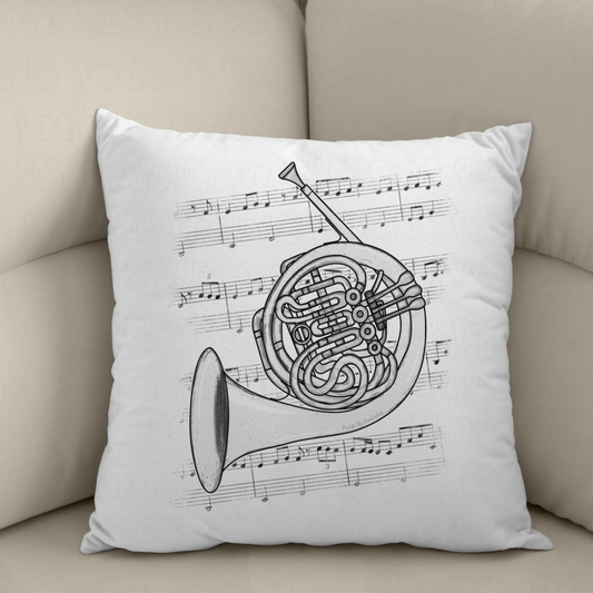French Horn Cushion - Horn Player Gift - Musician Home Decor - Brass Musician Gift