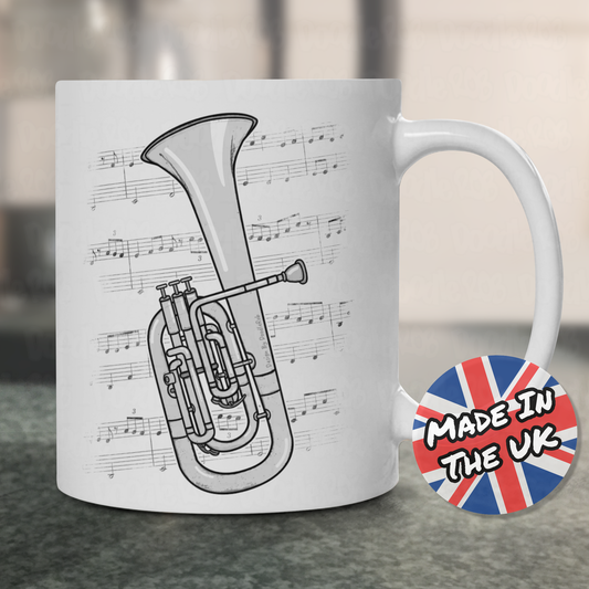 Tenor Horn Music Notation Mug - Gift For Horn Player - Brass Musician Gift
