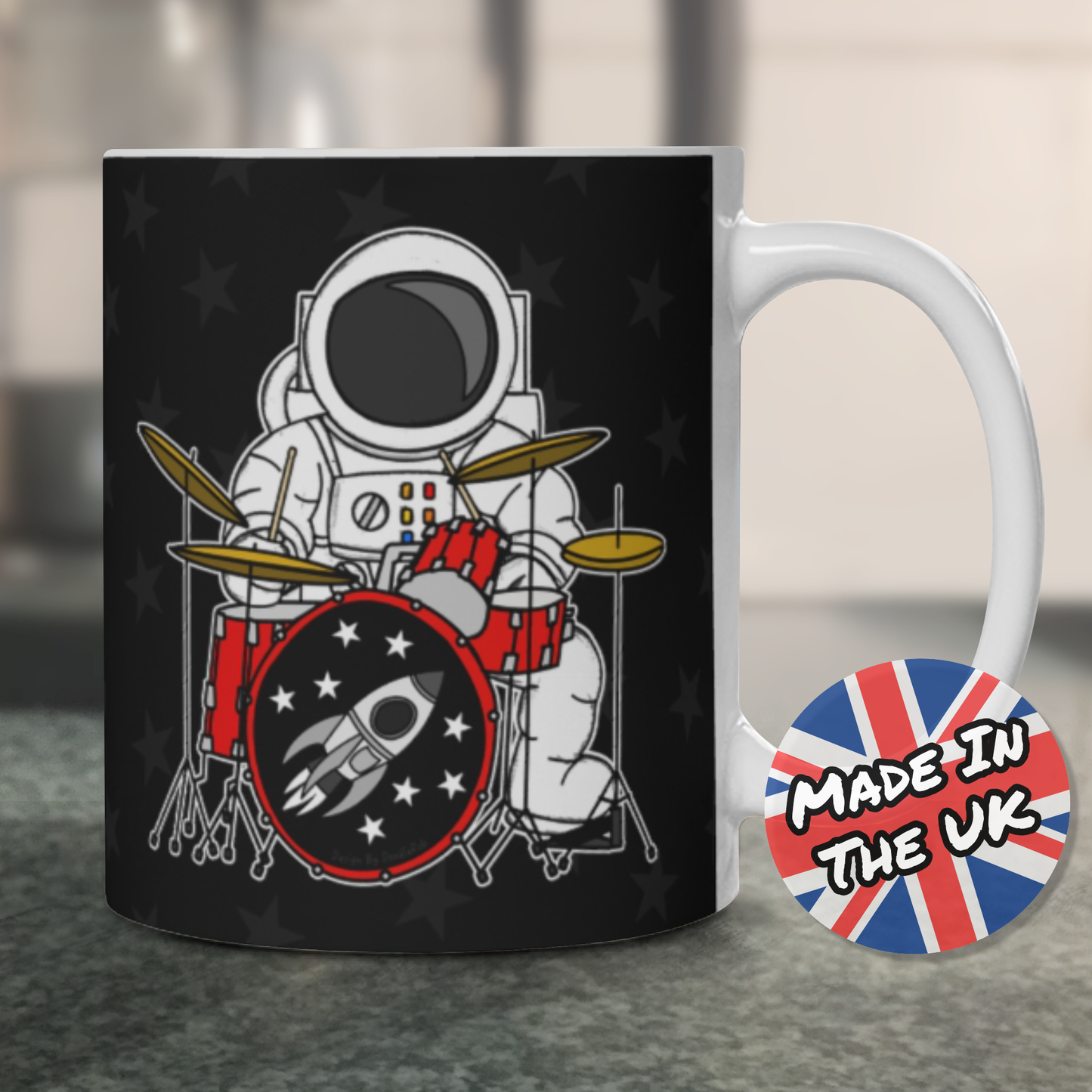 Funny Drummer Mug - Astronaut Playing Drums - Drum Teacher Gift