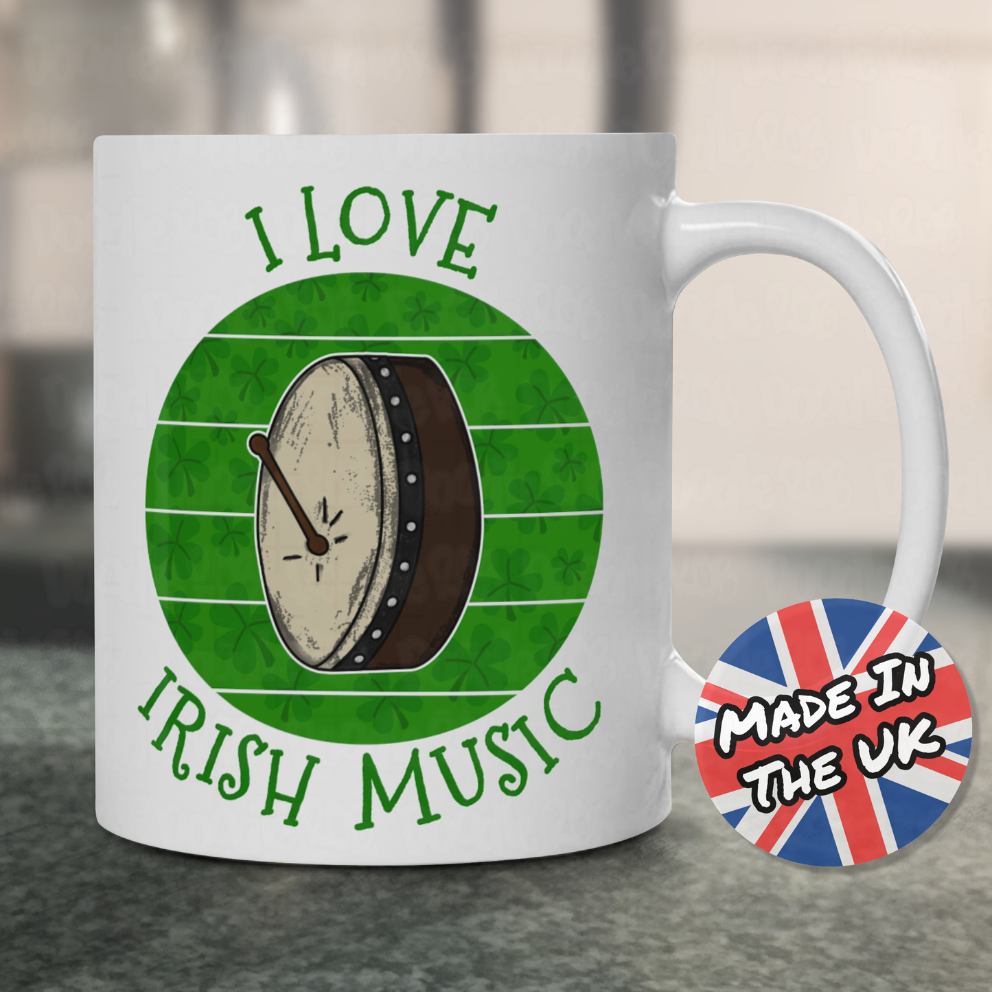 Irish Bodhrán Mug - I Love Irish Music - Drummer Mug - St Patrick's Day Gift