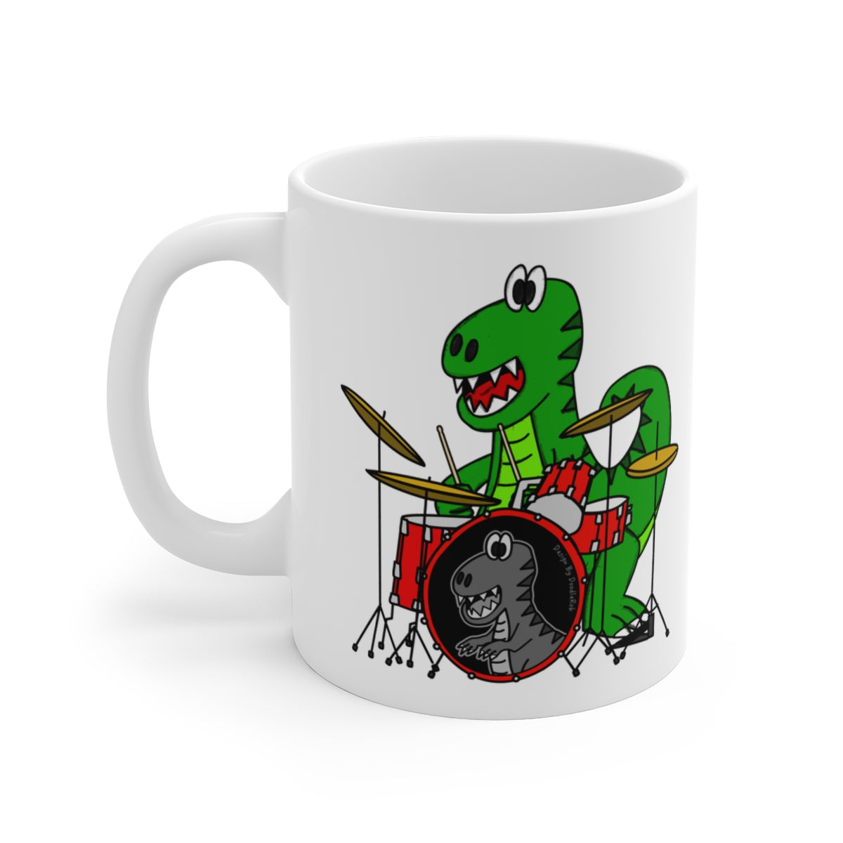 Dinosaur Drummer Mug - T-Rex Playing Drums - Drum Teacher Gift