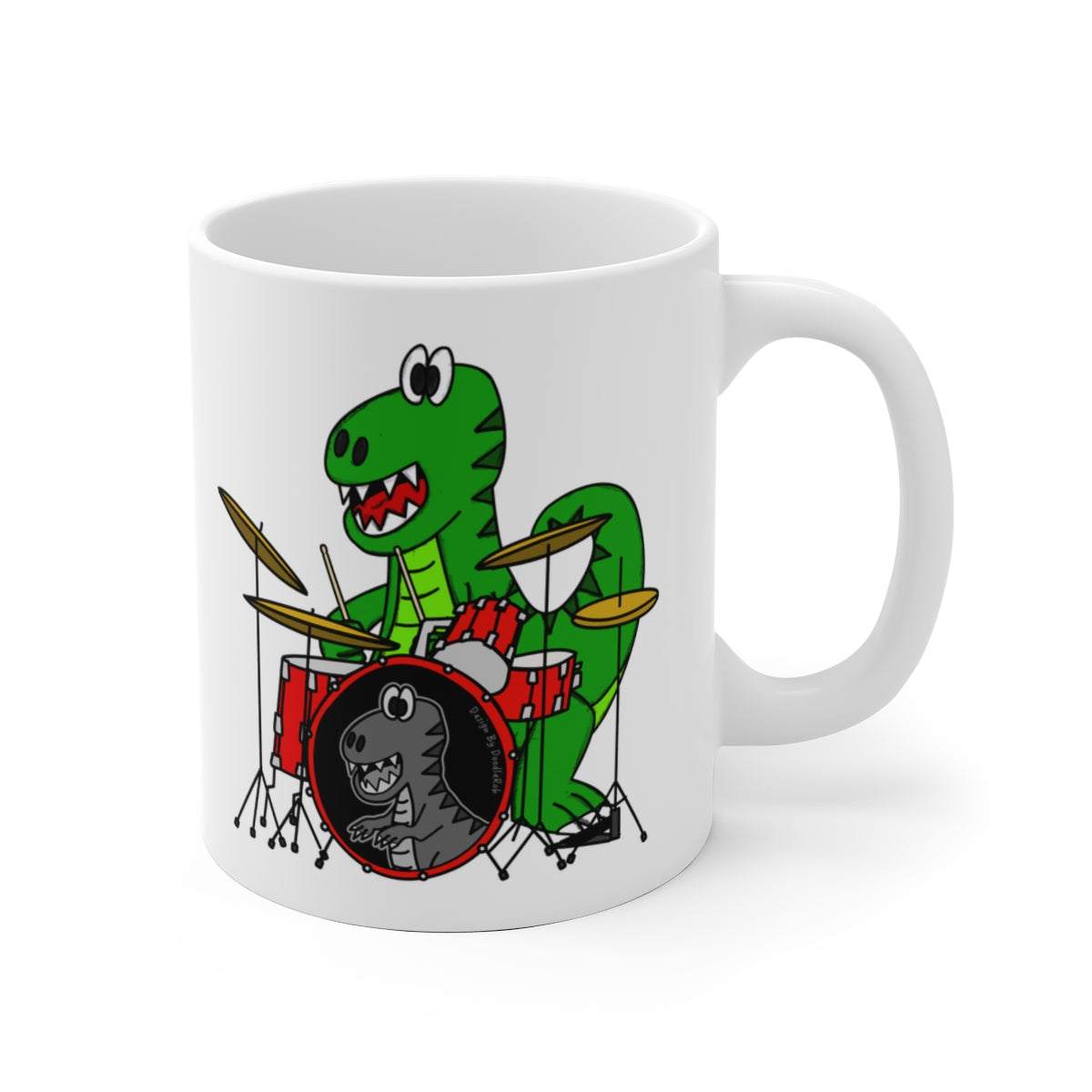 Dinosaur Drummer Mug - T-Rex Playing Drums - Drum Teacher Gift