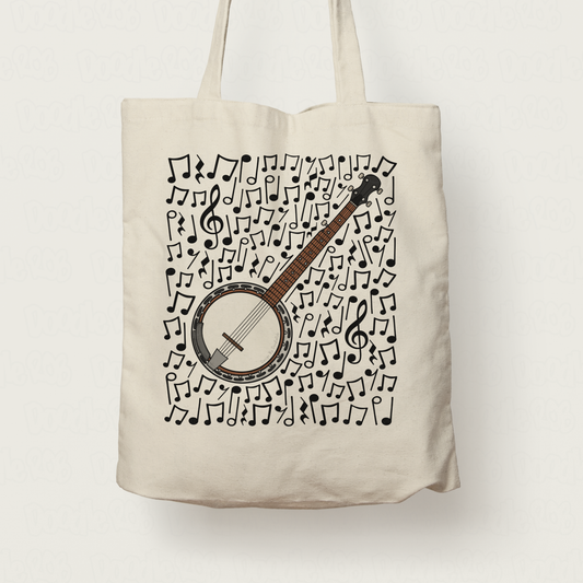 Banjo Musical Notes Tote Bag - Banjoist Gift - Banjo Teacher Folk Musician Tote Bag