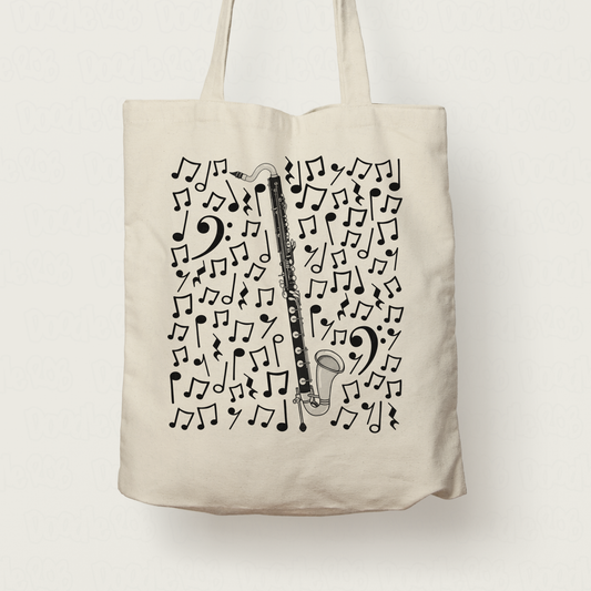 Bass Clarinet Musical Notes Tote Bag - Gift For Clarinetist - Woodwind Musician Orchestra Gift