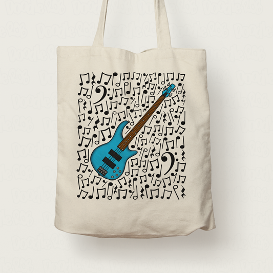 Bass Guitar Musical Notes Tote Bag - Bassist Gift - Bass Guitar Teacher Gift