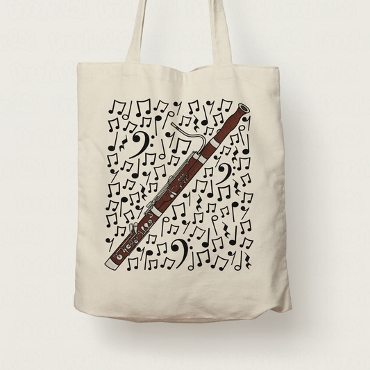 Bassoon Musical Notes Tote Bag - Gift For Bassoonist - Woodwind Musician Orchestra Gift