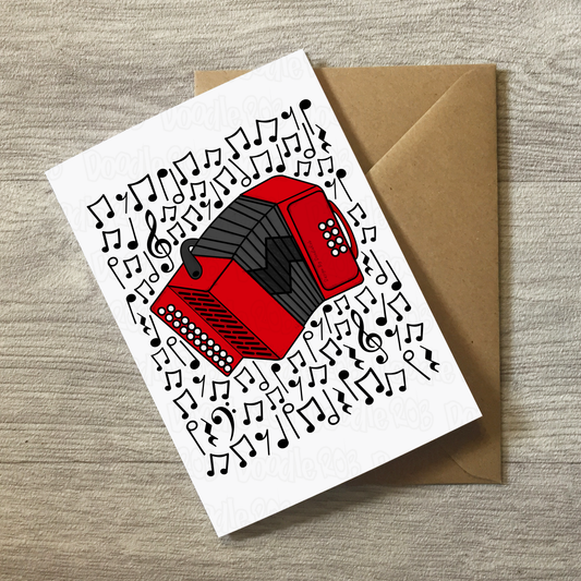 Accordion Greeting Card (Musical Notes) - Accordionist Birthday Card - Folk Musician Card