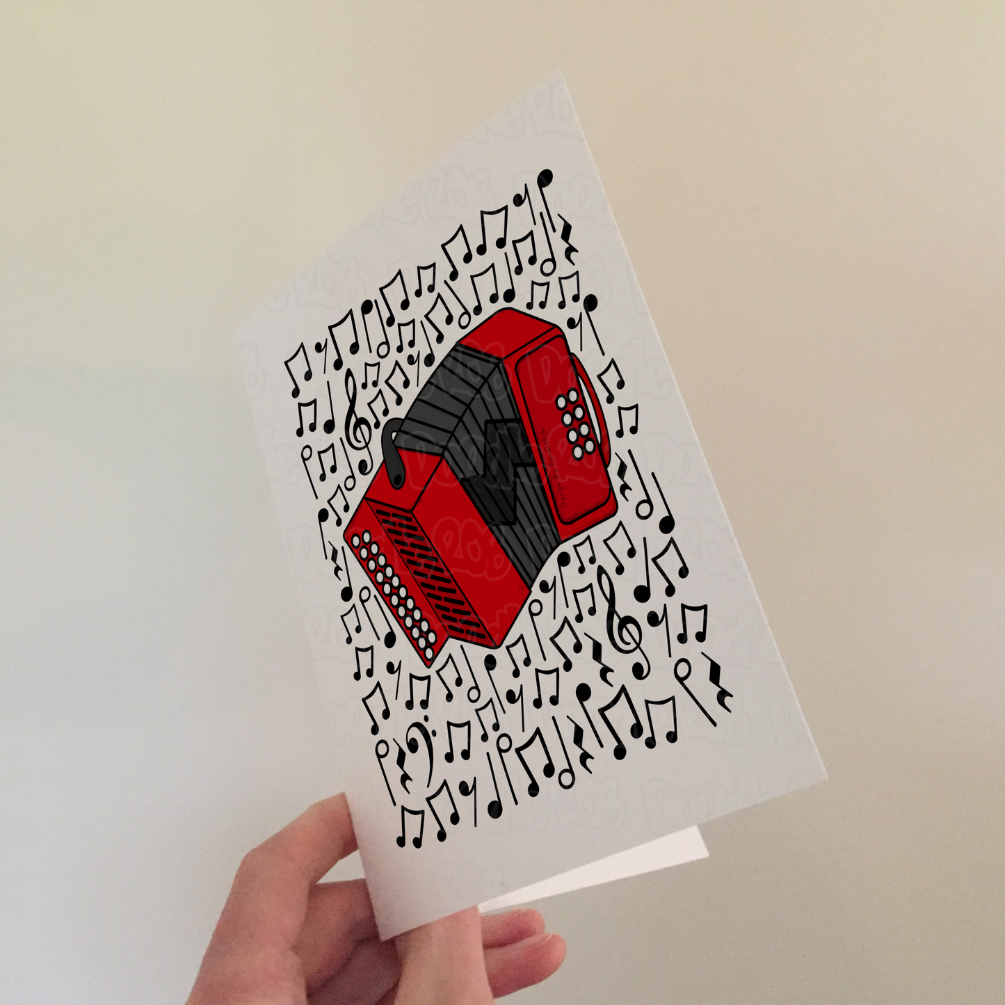 Accordion Greeting Card (Musical Notes) - Accordionist Birthday Card - Folk Musician Card