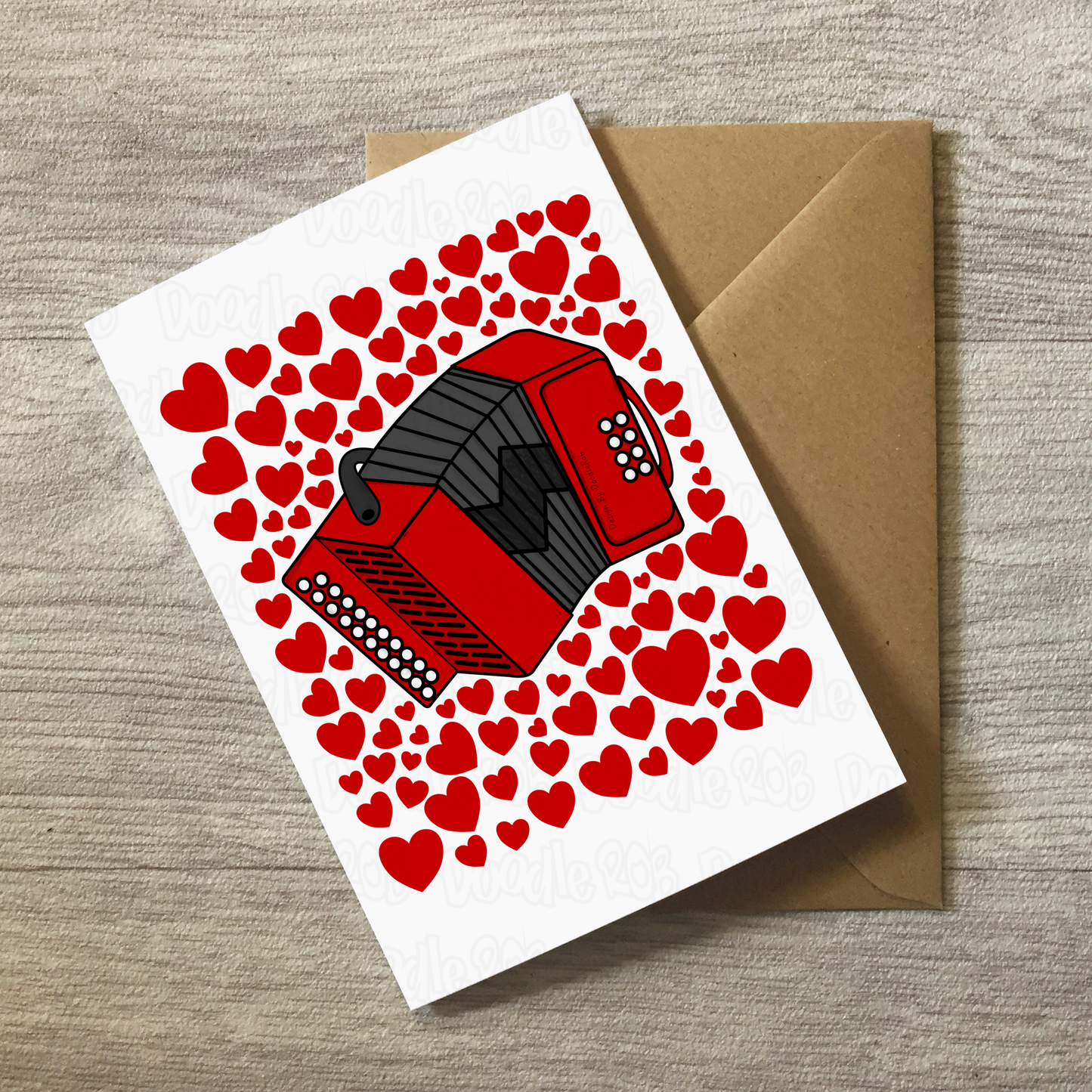 Accordion With Hearts Greeting Card - Accordionist Musician Valentines Anniversary Card