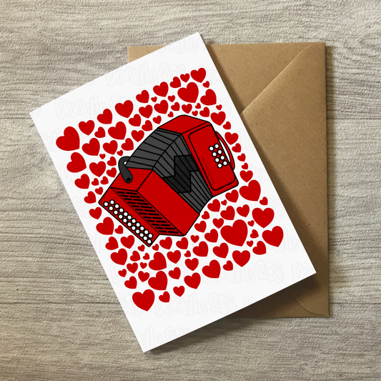 Accordion With Hearts Greeting Card - Accordionist Musician Valentines Anniversary Card