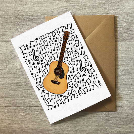 Acoustic Guitar Card (Musical Notes) - Guitarist Birthday Card - Musician Greeting Card