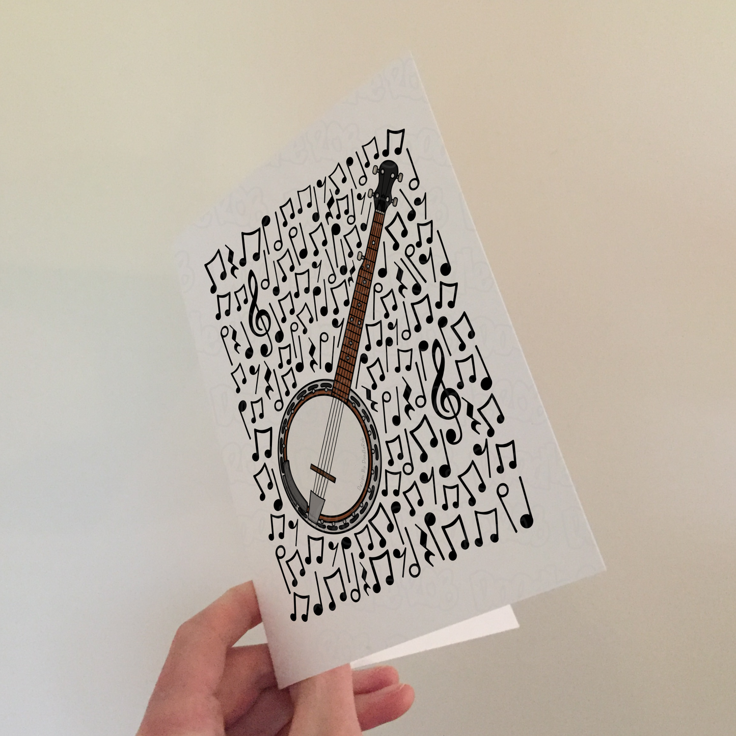 Banjo Greeting Card (Musical Notes) - Banjoist Birthday Card - Folk Musician Card