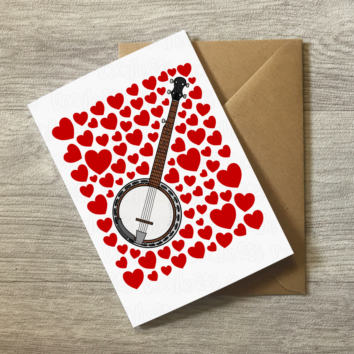 Banjo With Hearts Greeting Card - Banjoist Musician Valentines Anniversary Card