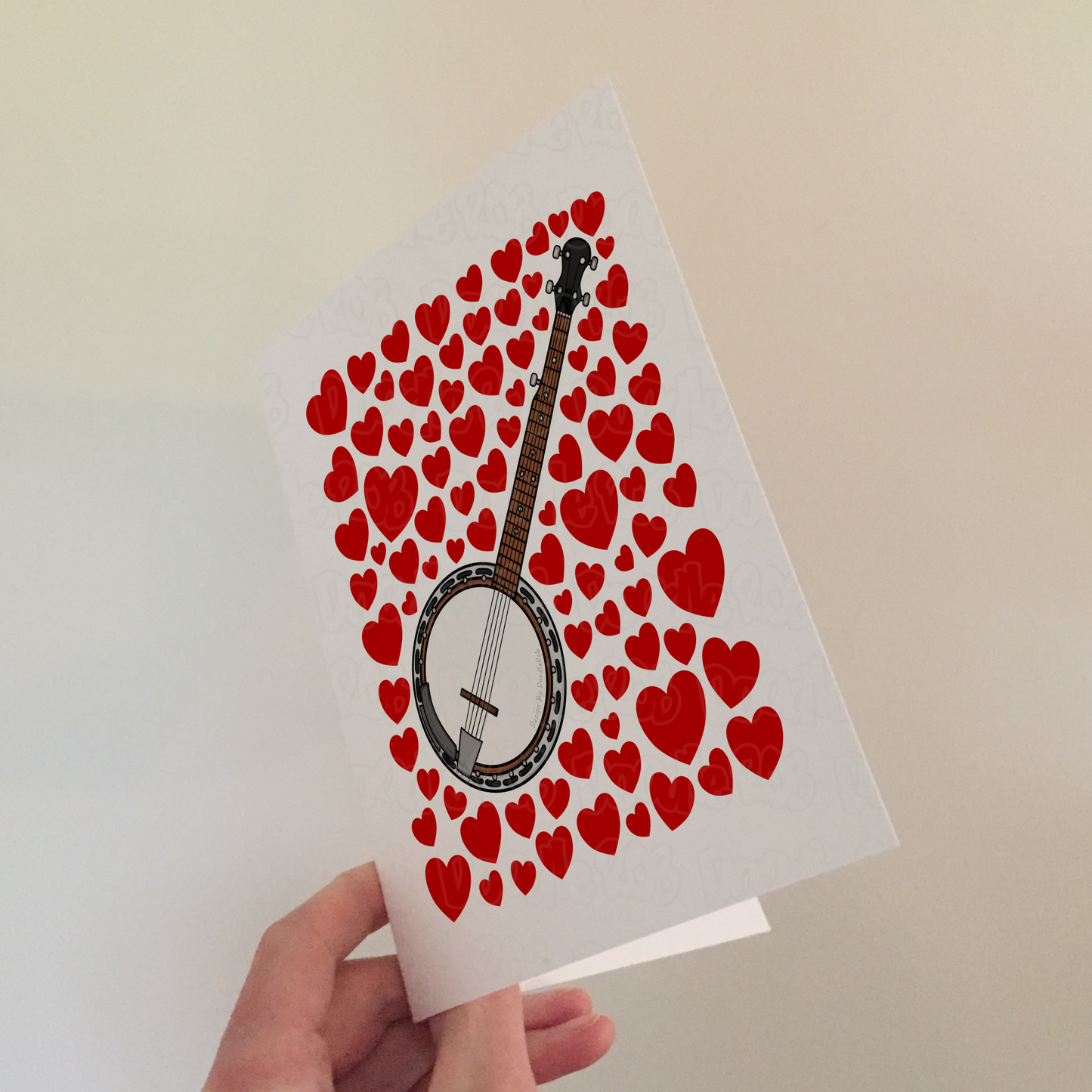 Banjo With Hearts Greeting Card - Banjoist Musician Valentines Anniversary Card