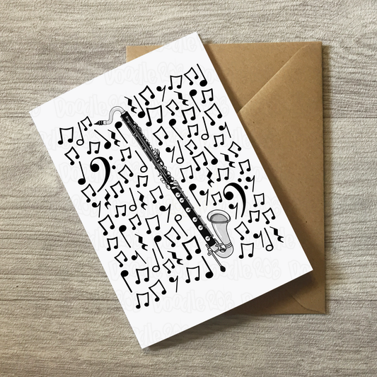 Bass Clarinet Greeting Card (Musical Notes) - Clarinetist Birthday Card - Woodwind Musician Card