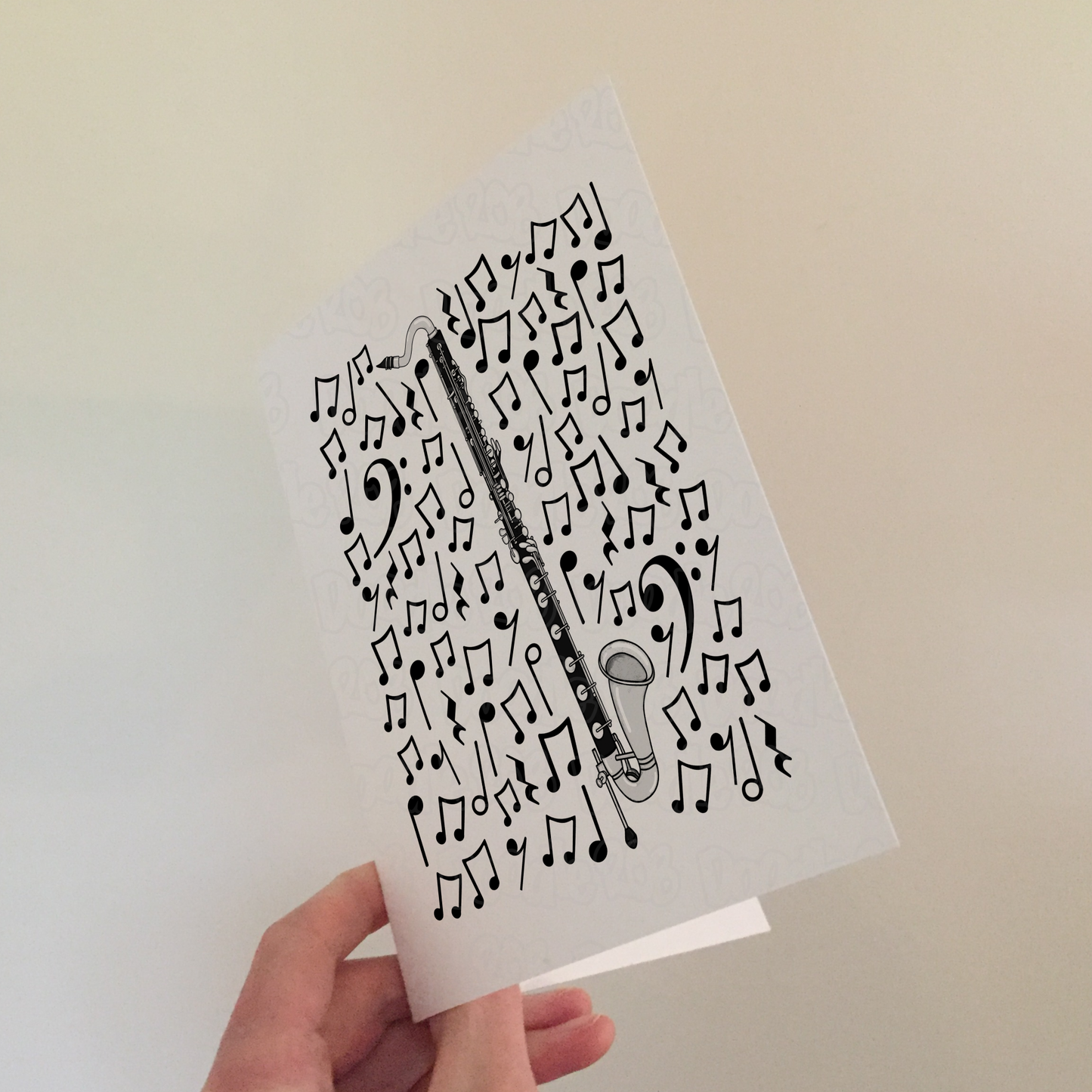 Bass Clarinet Greeting Card (Musical Notes) - Clarinetist Birthday Card - Woodwind Musician Card