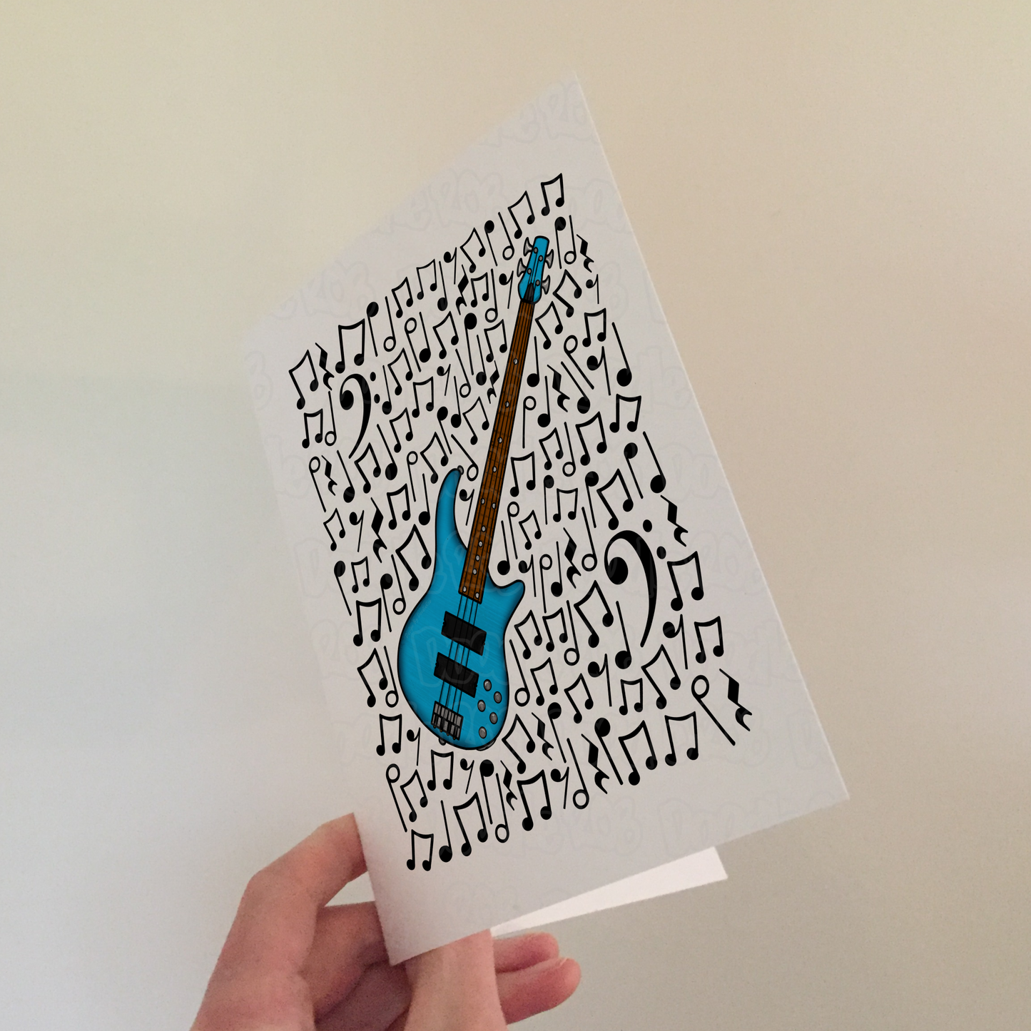 Bass Guitar Greeting Card (Musical Notes) - Bassist Birthday Card - Bass Guitarist Card