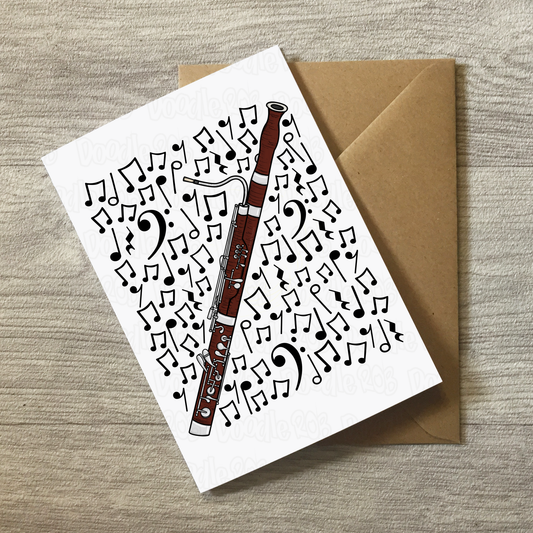 Bassoon Greeting Card (Musical Notes) - Bassoonist Birthday Card - Woodwind Teacher Card