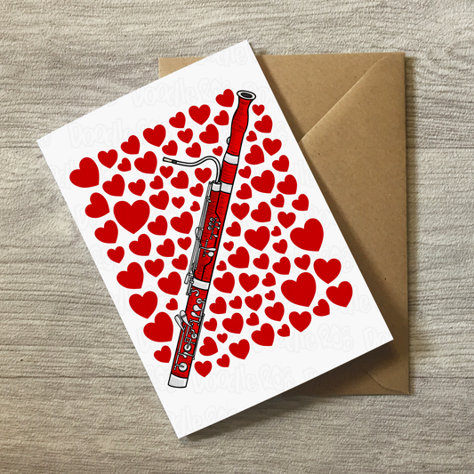 Bassoon With Hearts Greeting Card - Bassoonist Musician Valentines Anniversary Card