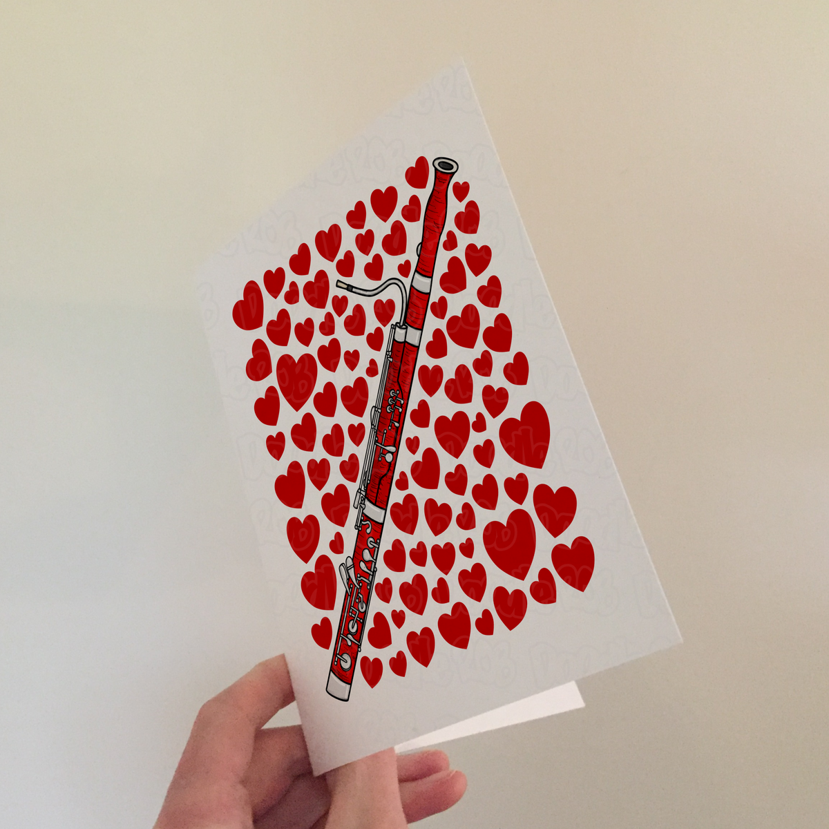 Bassoon With Hearts Greeting Card - Bassoonist Musician Valentines Anniversary Card