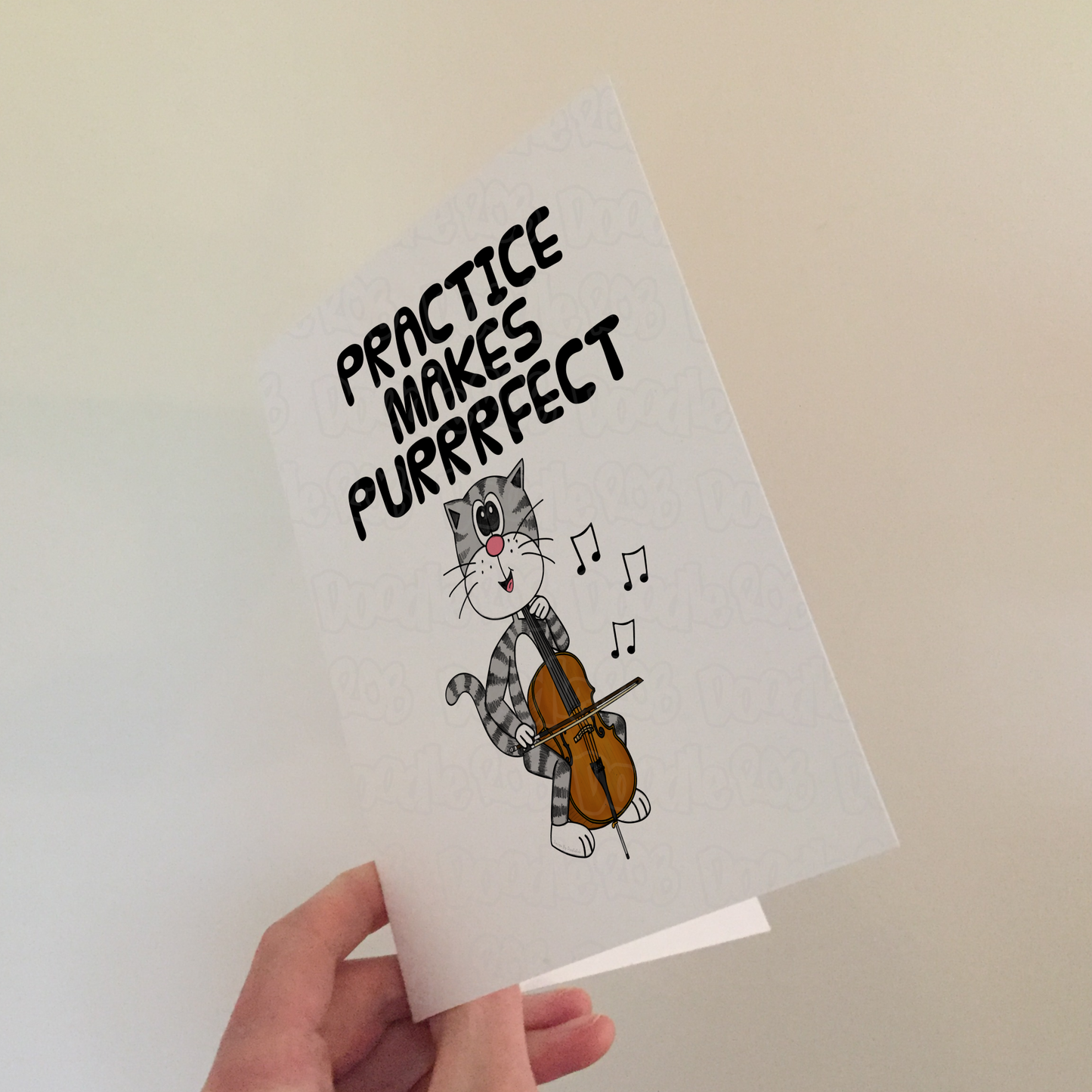 Cat Cello Greeting Card - Practice Makes Purrrfect - Cellist Birthday Card - Funny Music Teacher Card