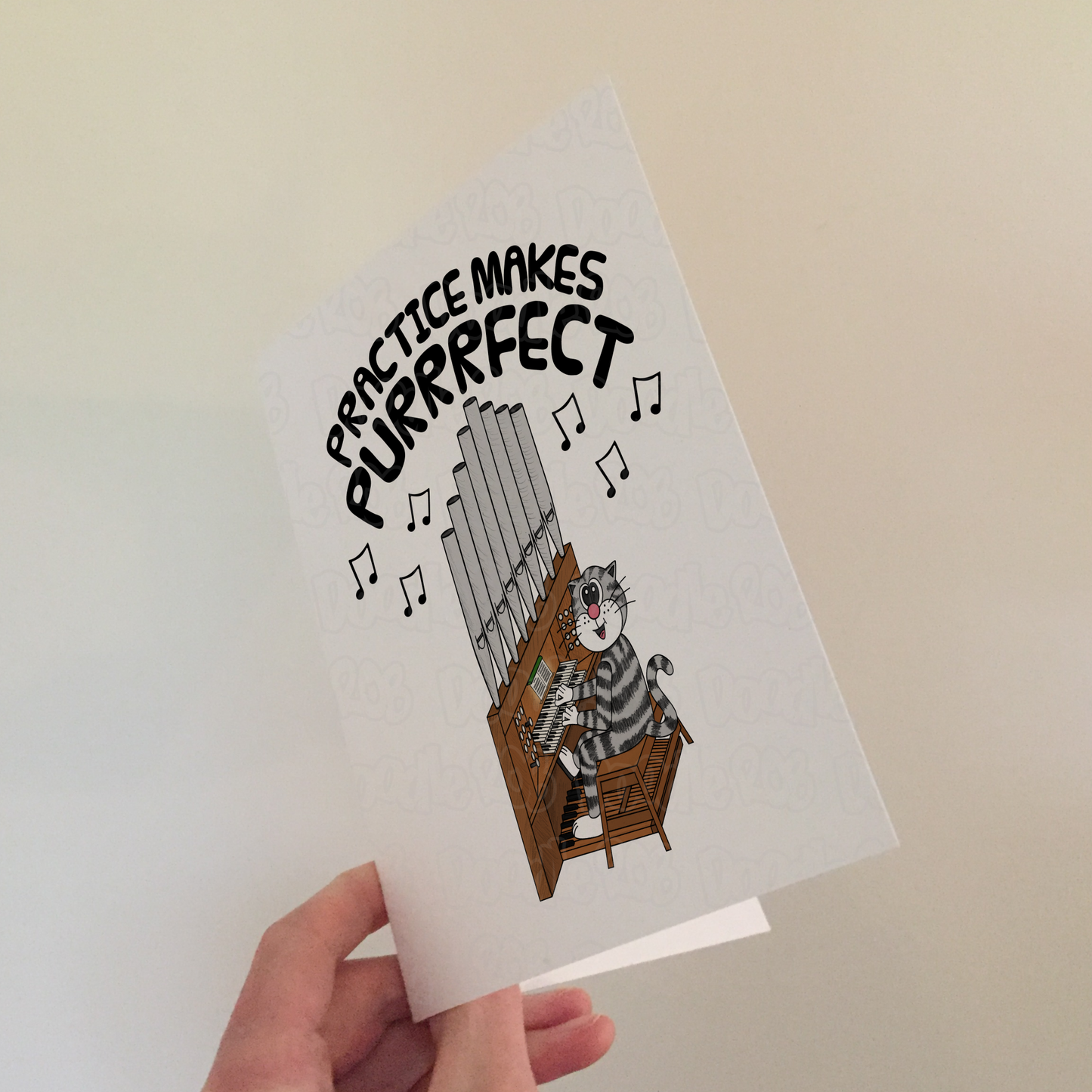 Cat Church Organ Greeting Card - Practice Makes Purrrfect - Organist Birthday Card