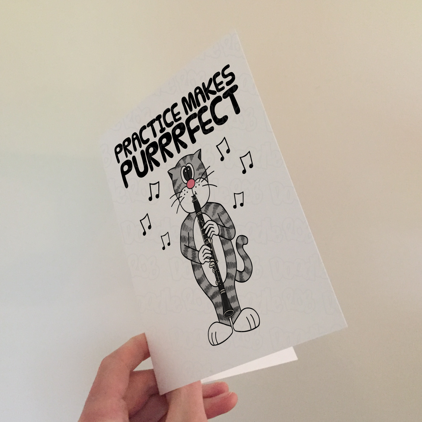 Cat Clarinet Greeting Card - Practice Makes Purrrfect - Clarinetist Birthday Card - Funny Music Teacher Card
