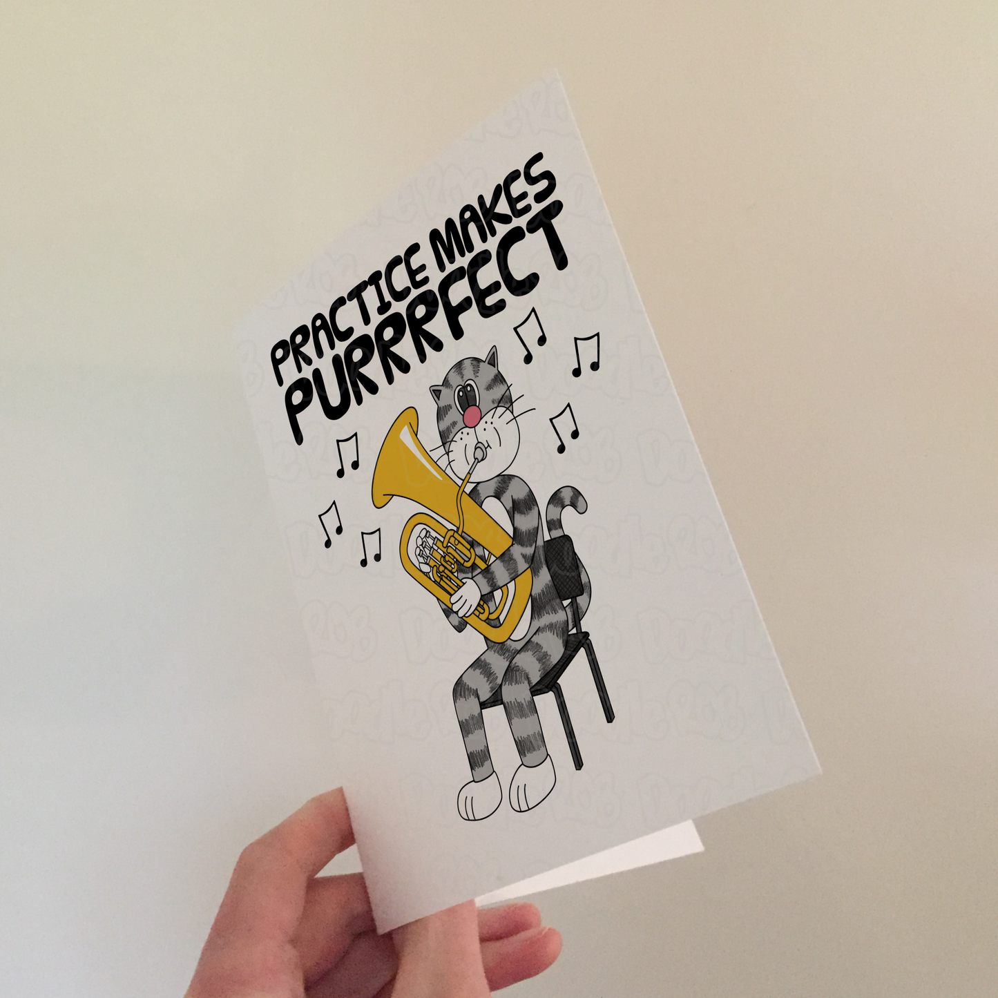 Cat Euphonium Greeting Card - Practice Makes Purrrfect - Euphoniumist Birthday Card - Funny Brass Musician Card