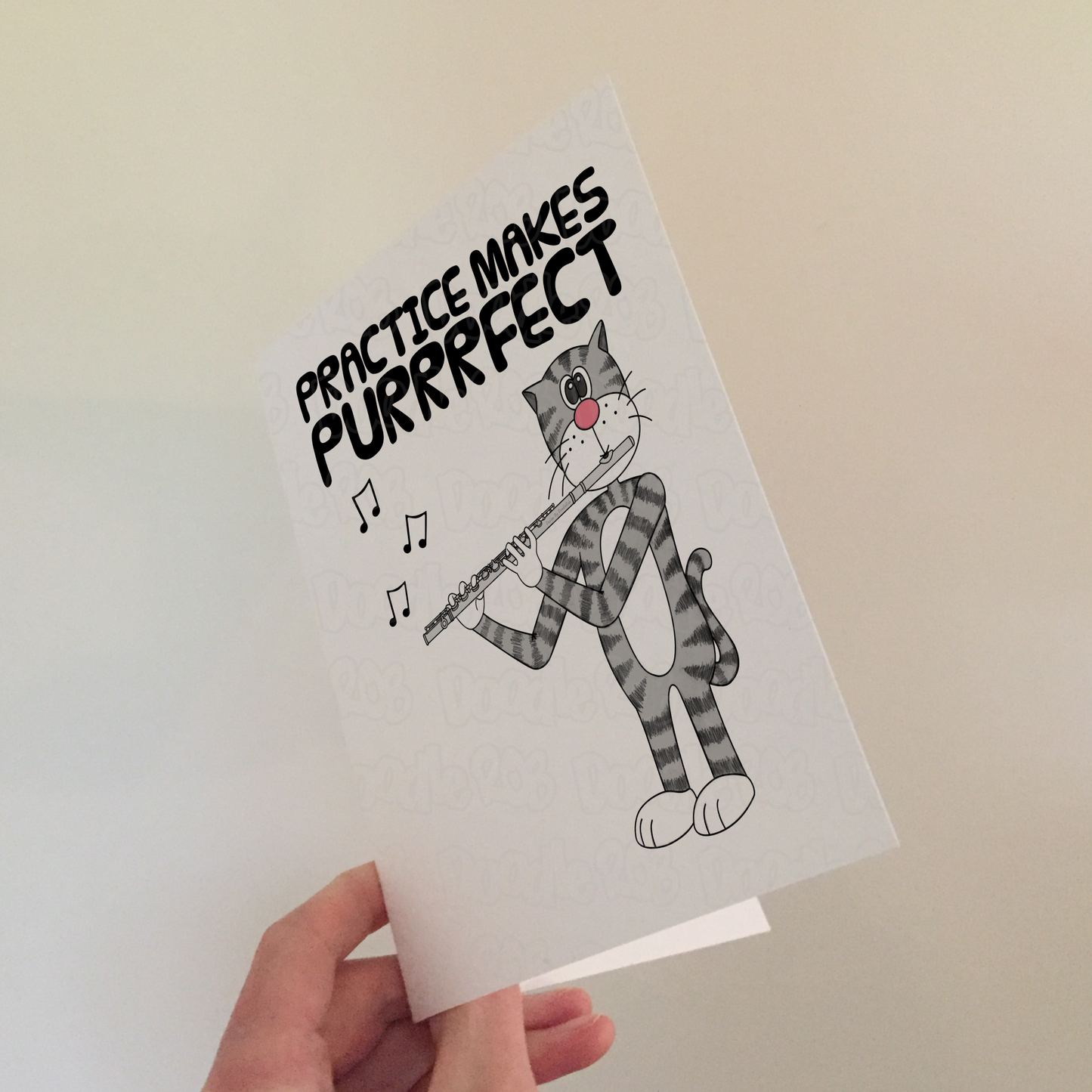 Cat Flute Greeting Card - Practice Makes Purrrfect - Flautist Birthday Card - Funny Music Teacher Card