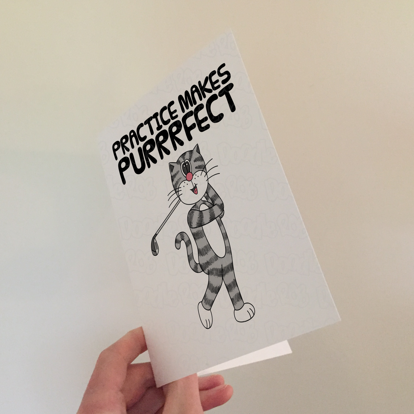 Cat Playing Golf Greeting Card - Practice Makes Purrrfect - Funny Golfer Card