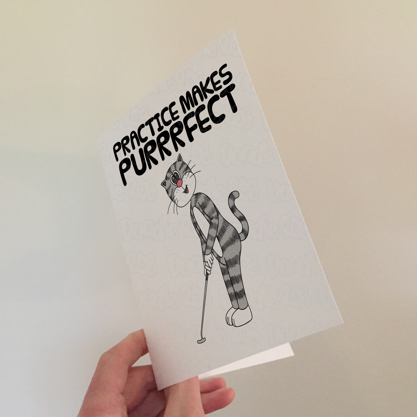 Cat Playing Golf Greeting Card (Putter) - Practice Makes Purrrfect - Funny Golfer Card