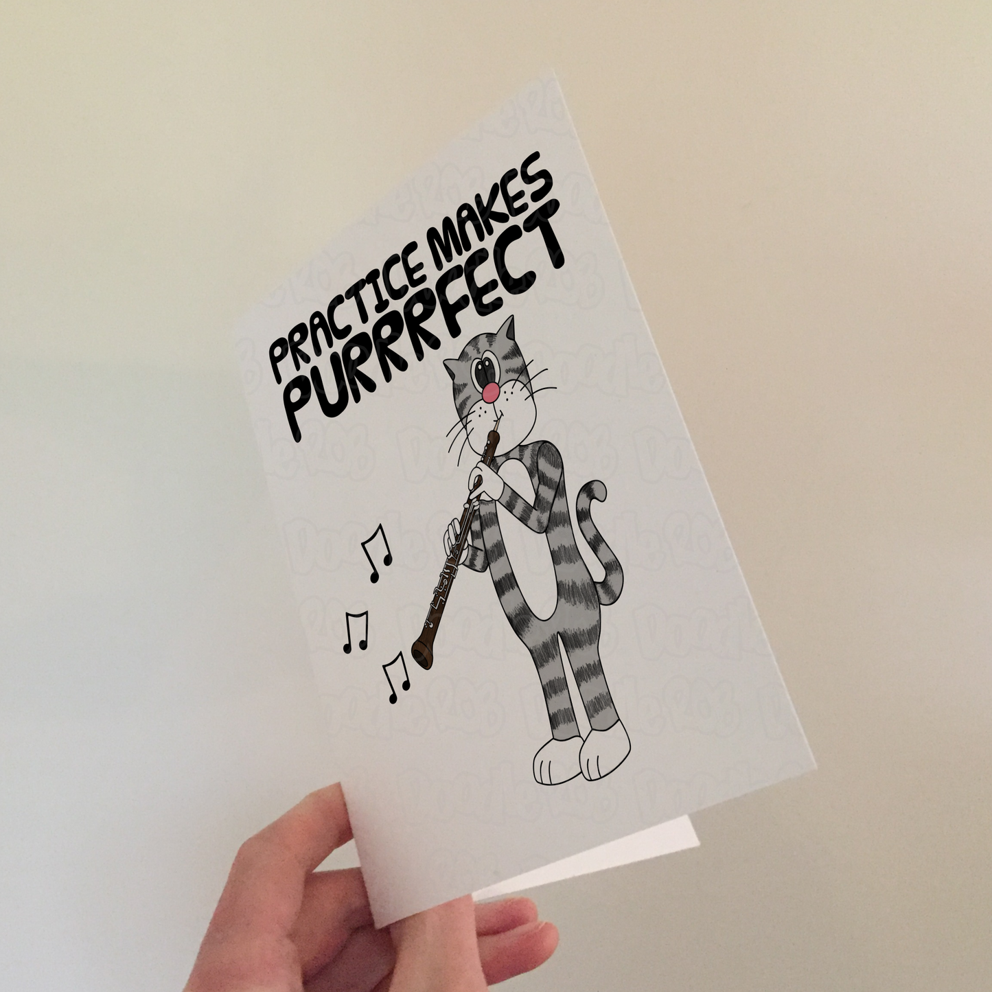 Cat Oboe Greeting Card - Practice Makes Purrrfect - Oboist Birthday Card - Funny Music Teacher Card