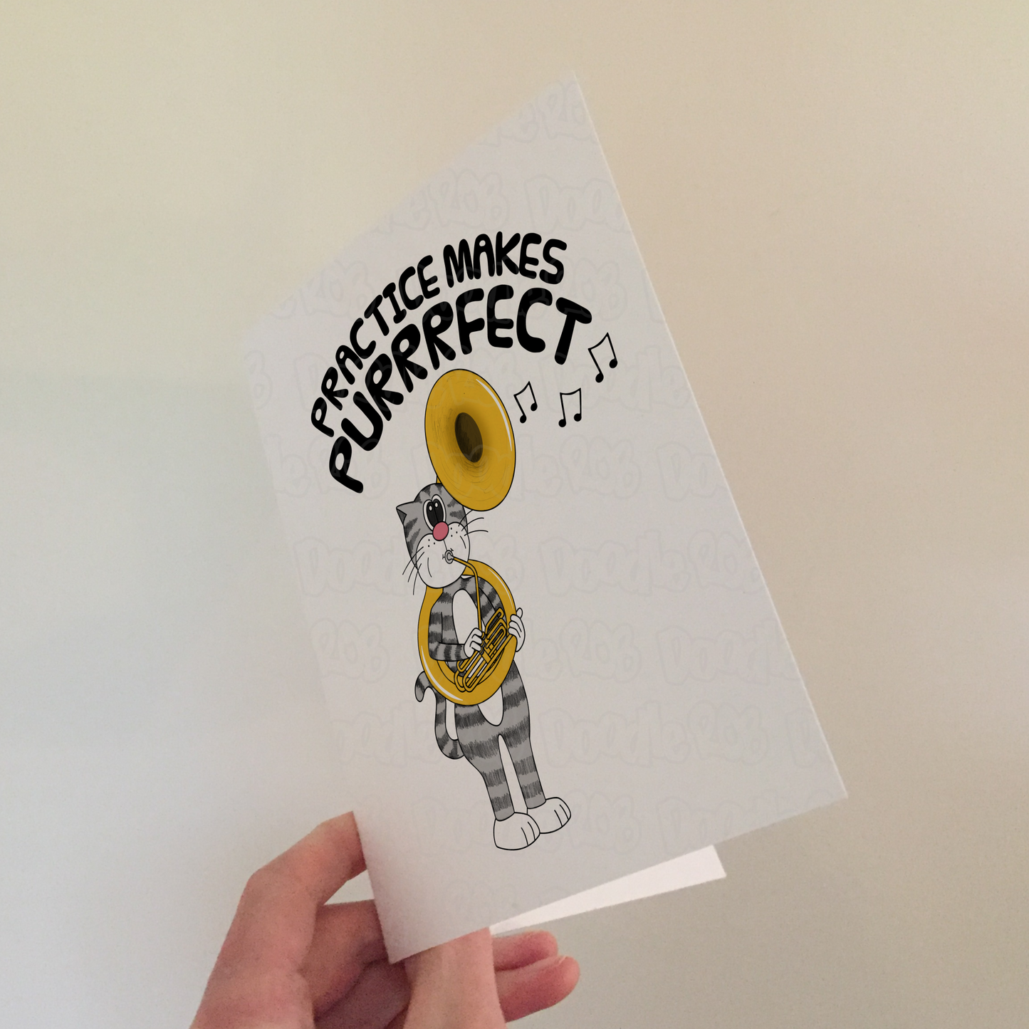 Cat Sousaphone Greeting Card - Practice Makes Purrrfect - Sousaphonist Birthday Card - Funny Brass Musician Card