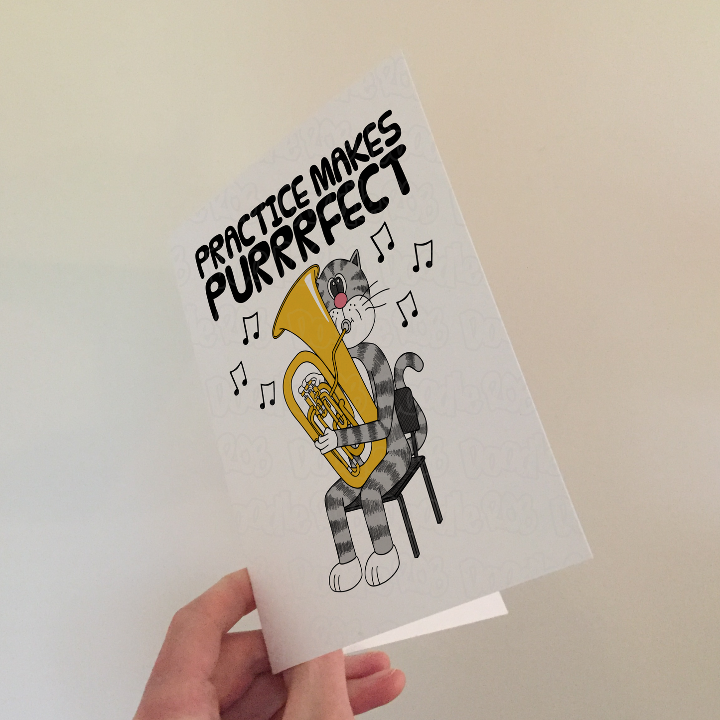 Cat Tuba Greeting Card - Practice Makes Purrrfect - Tubaist Birthday Card - Funny Brass Musician Card