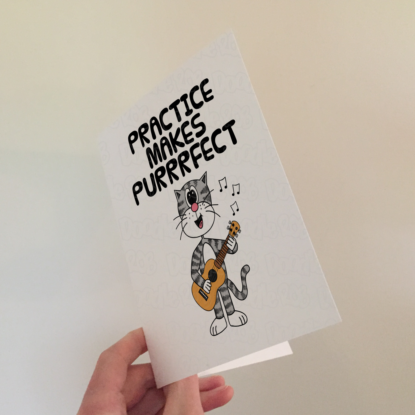 Cat Ukulele Greeting Card - Practice Makes Purrrfect - Uke Player Birthday Card - Funny Music Teacher Card