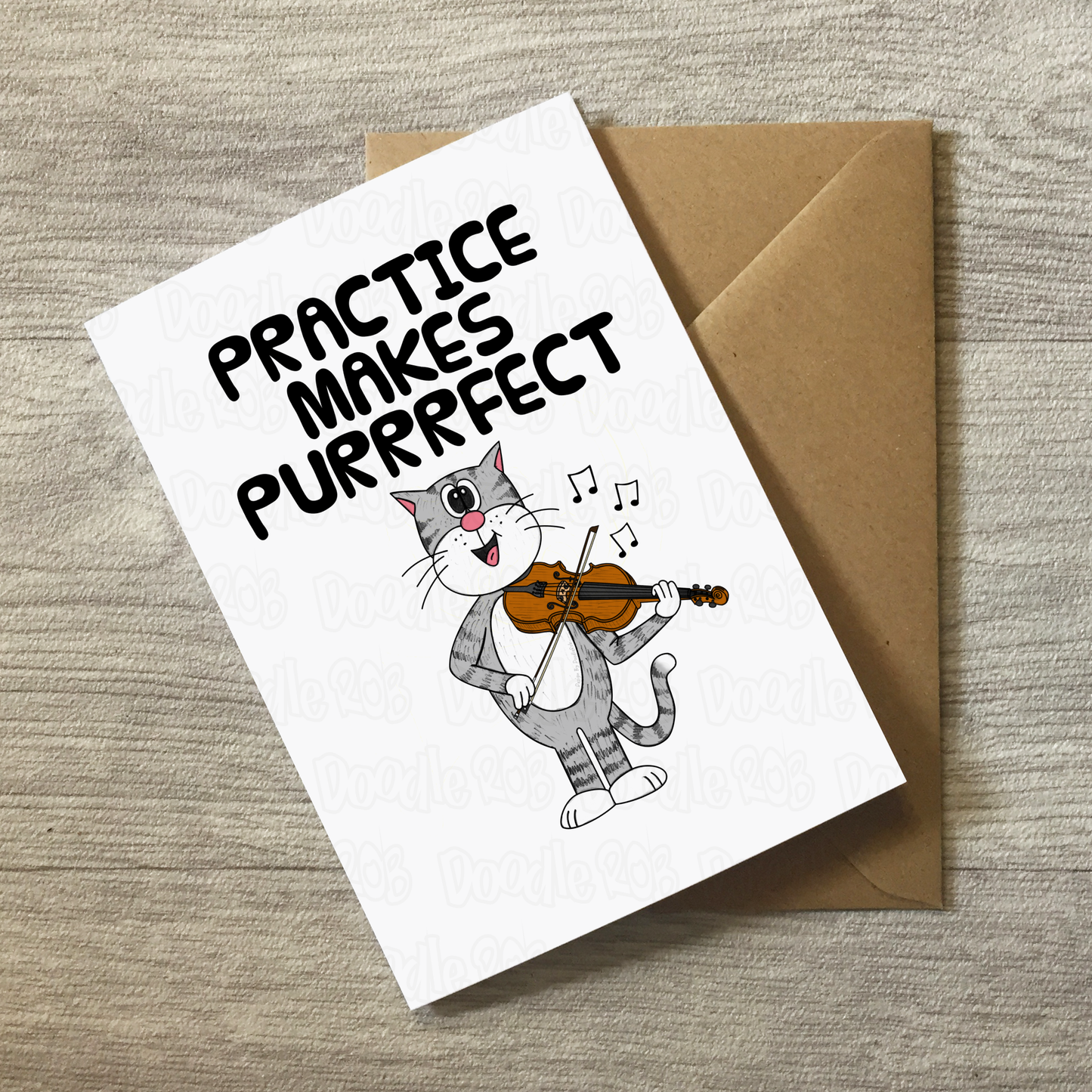 Cat Violin Greeting Card - Practice Makes Purrrfect - Violinist Birthday Card - Funny Music Teacher Card
