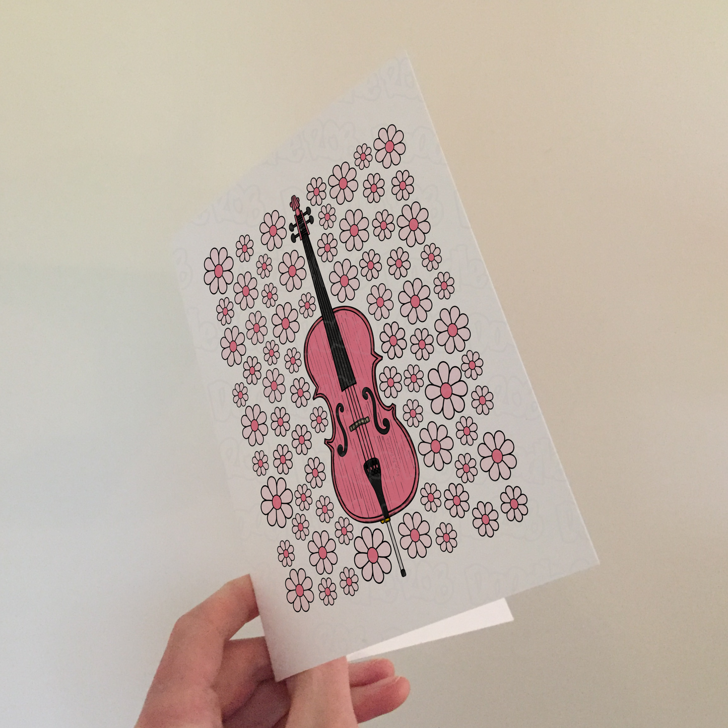 Cello Floral Greeting Card (Pink Flowers) - Female Cellist - String Musician Card For Girl