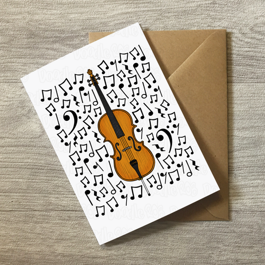 Cello Greeting Card (Musical Notes) - Cellist Birthday Card - Music Teacher Card
