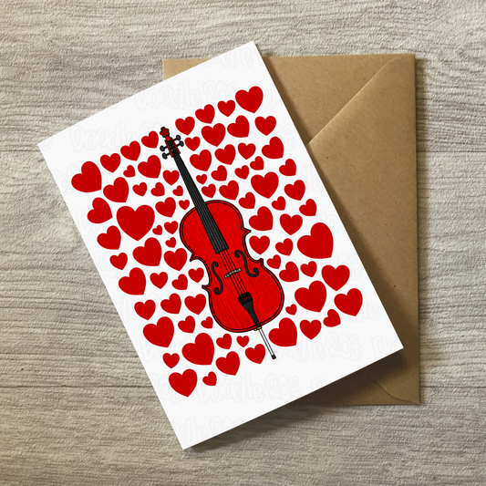 Cello With Hearts Greeting Card - Cellist Musician Valentines Anniversary Card