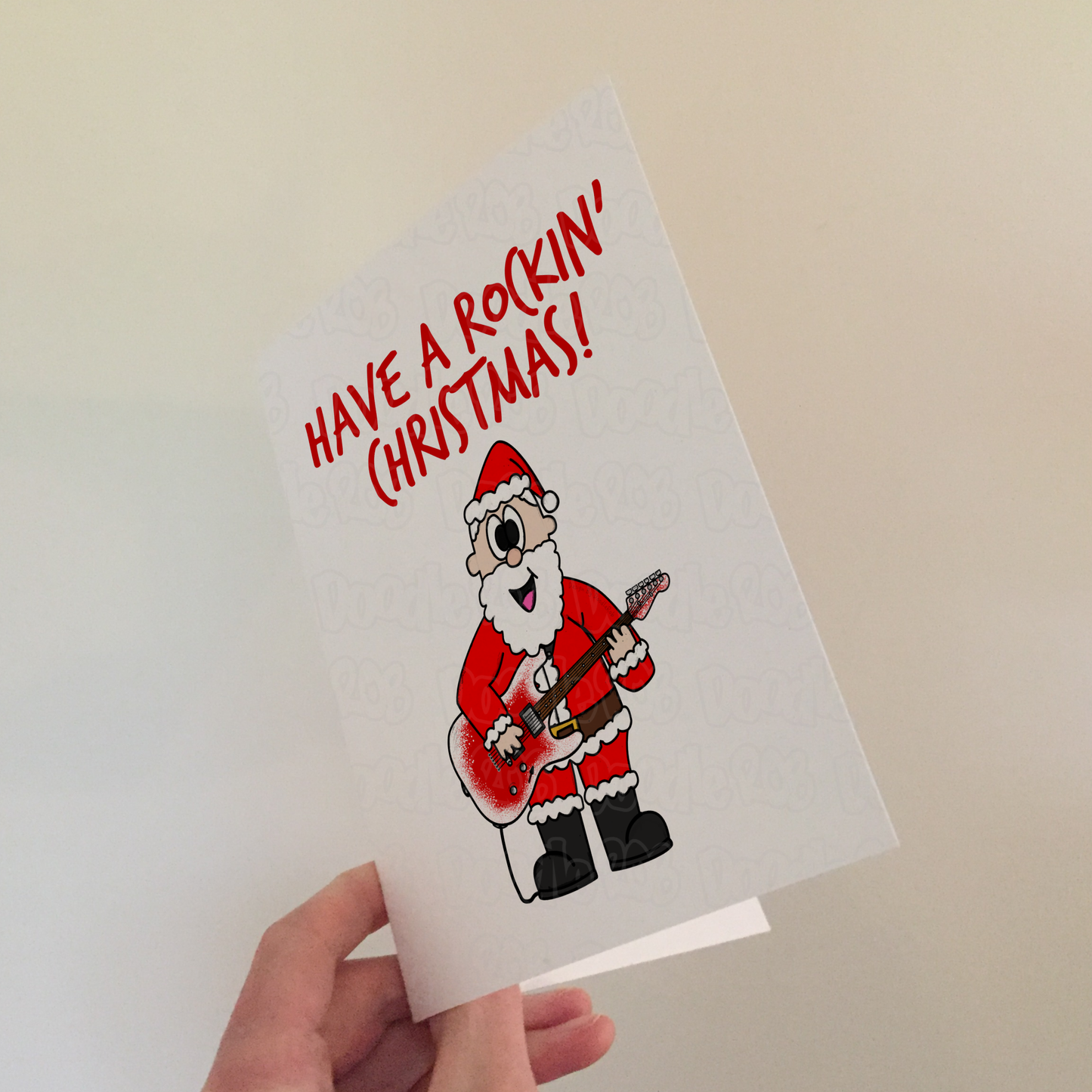 Guitarist Christmas Card - Santa Playing Electric Guitar - Musician Xmas Card